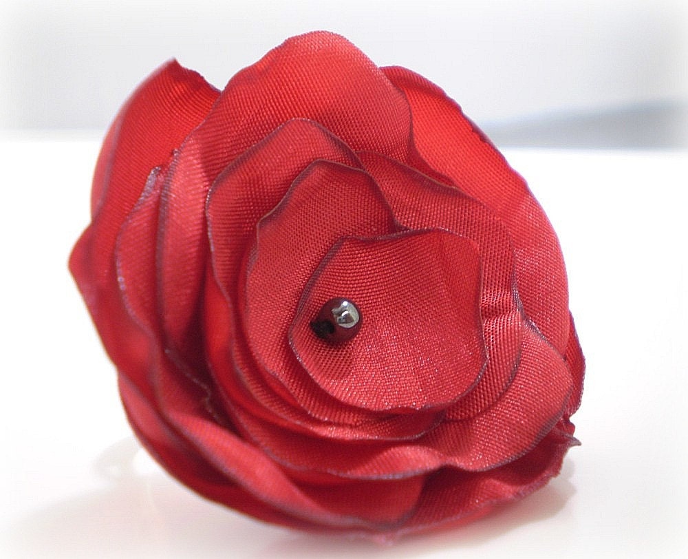 Red Fabric Flower Ring Adjustable