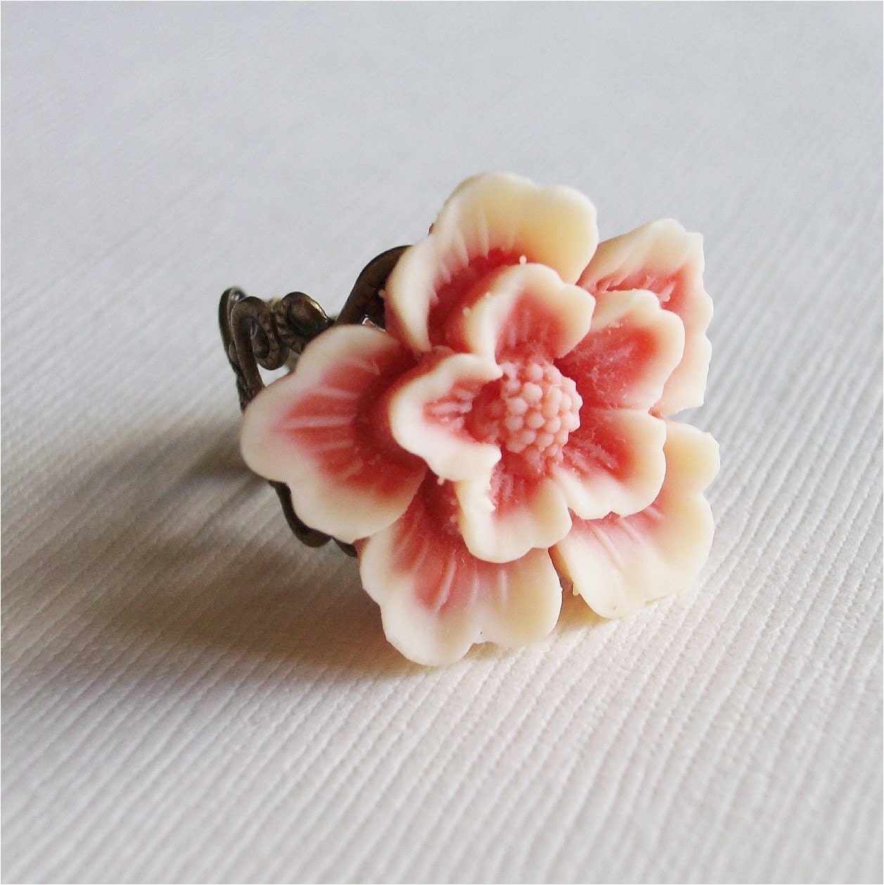 Peach and Cream Cherry Blossom Flower Sakura Ring, FREE SHIPPING ETSY