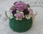 4-6 Cup Crochet Tea Cosy/ Tea Cozy/ Cosy/ Cozy  - Green with Dusty Pink and magenta flowers (Made to order)