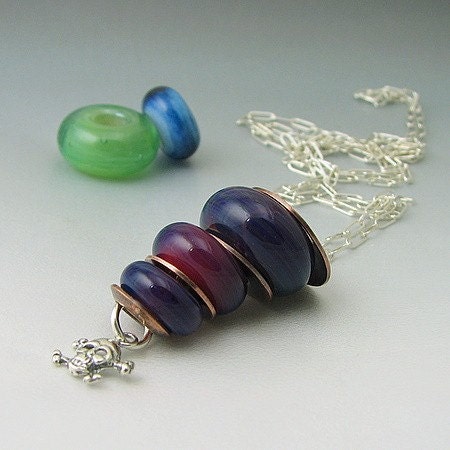 Stacked Boro Beads Mixed Metals Copper Sterling Silver Skull Interchangeable Borosilicate Necklace KimV