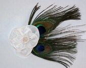 Peacock feather and flower hairclip