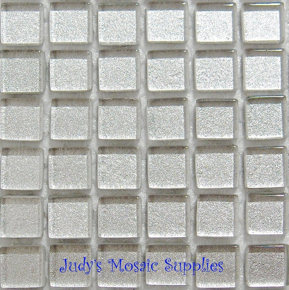 Metallic Silver Glass Tiles Tesserae Mosaic Squares - 100 3/8 Inch Tiles