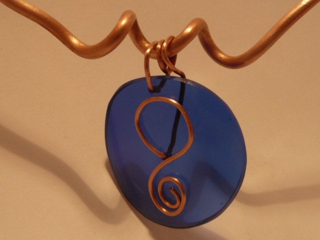 Infinity Pendant, Recycled Cobalt Blue Riesling Wine Glass