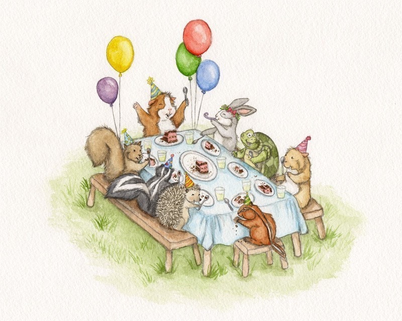 Guinea pig party print with hedgehog, skunk, squirrel, turtle, chipmunk, bunny