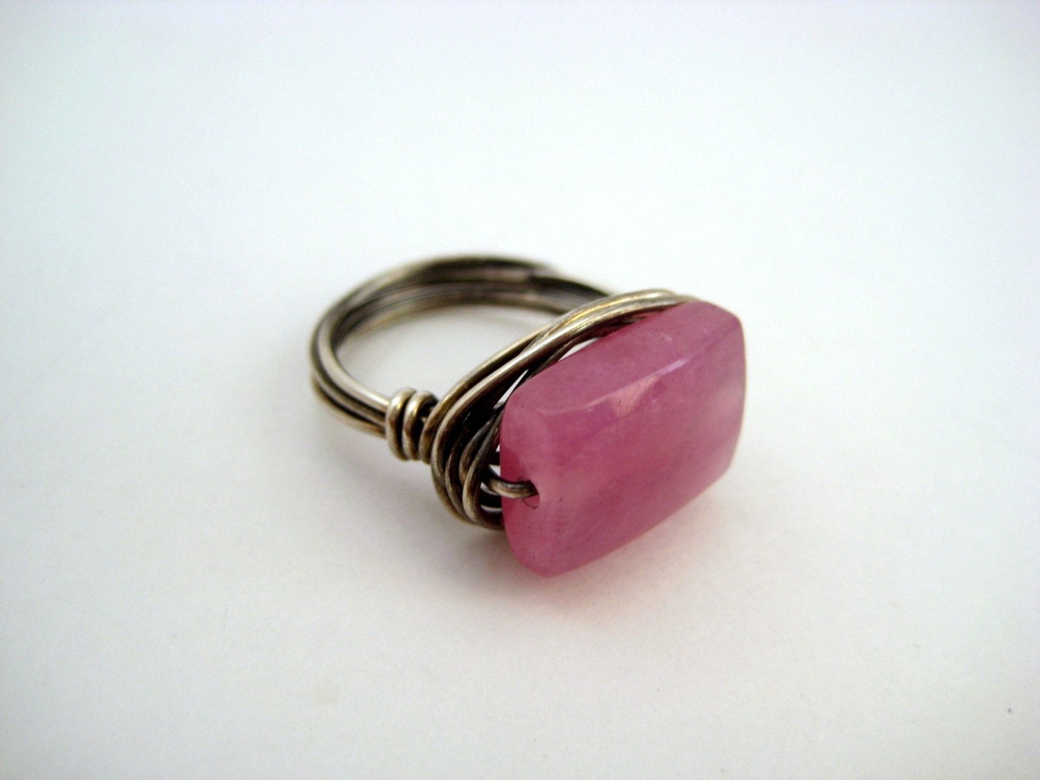 Oxidized Silver and Pink Jade ring