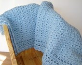 Beautiful Handmade Crochet COTTON Baby Blanket Afghan BLUE