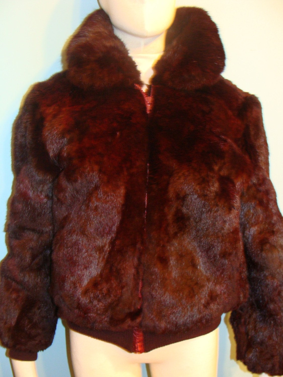 Vintage Burgandy Rabbit fur coat