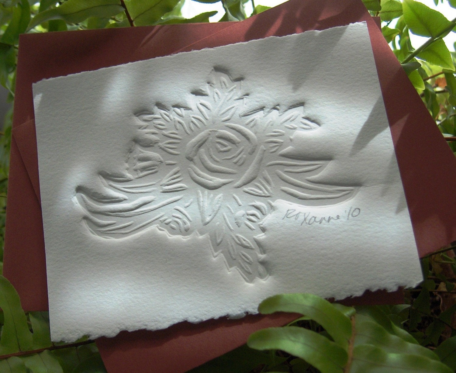 Handmade Card - Embossed Rose with Red Envelope - Small