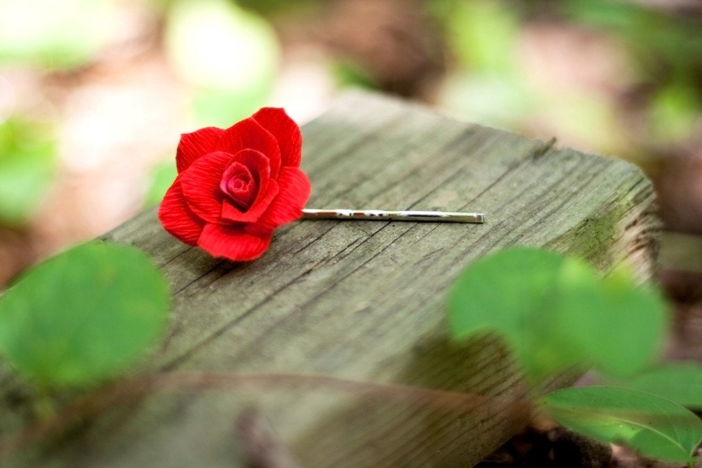 set of 3 crepe paper rose hair pins - paper flower accessories for weddings or special events