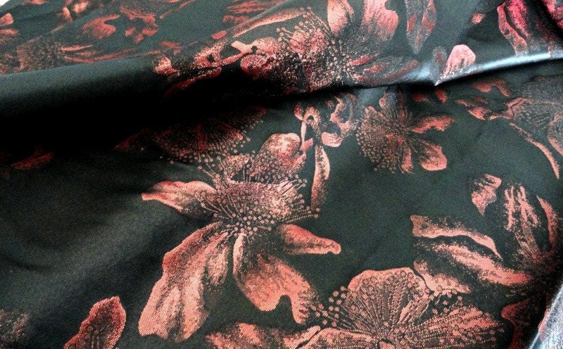 5Y Metallic Copper-Black Satin Brocade-Reversible- Floral- Renaissance