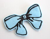 Silkscreened felt - Big BLUE bow BROOCH pin