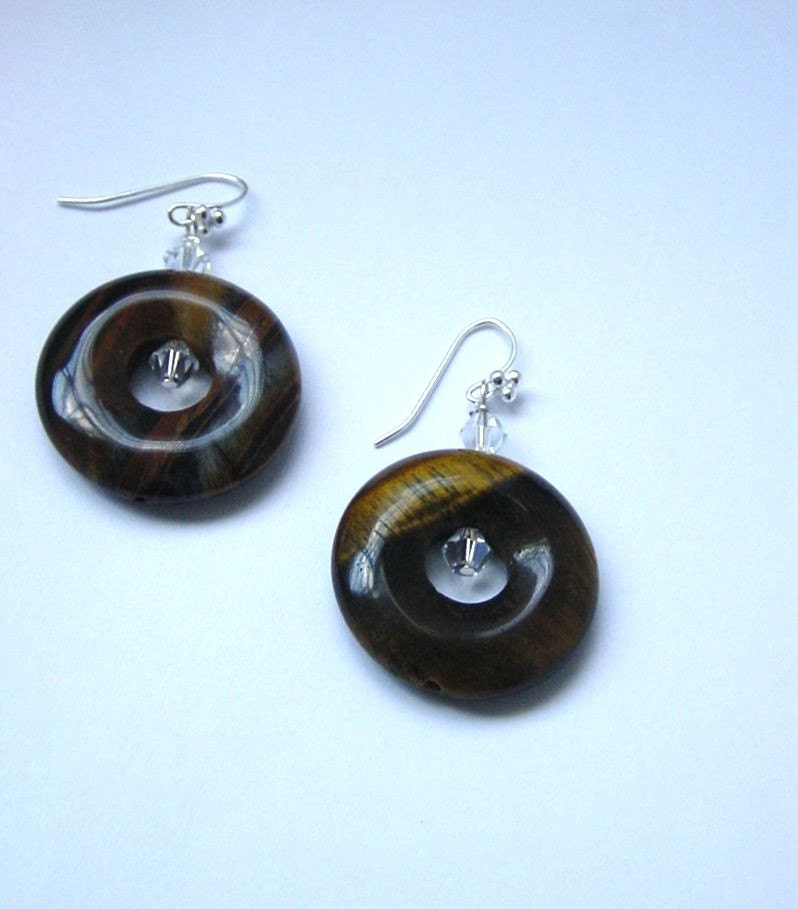 Stunning Tiger Eye Earrings with Swarovski Crystals