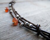 Intertwined Leather Choker with Silver and Carnelian