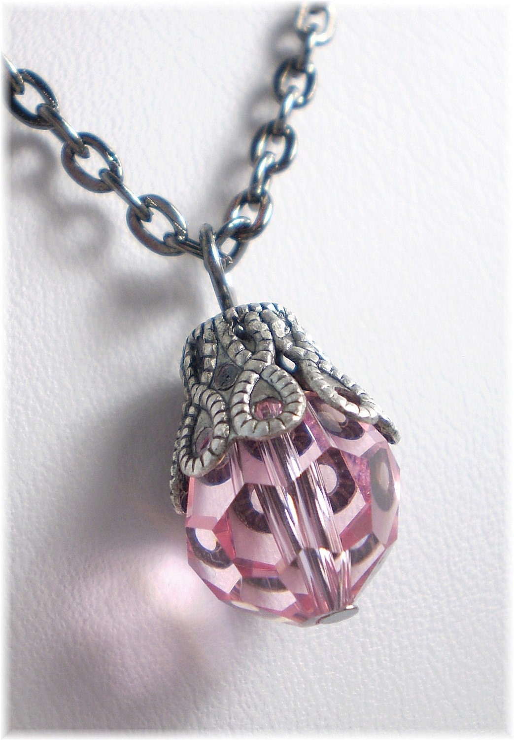 Pink Swarovski Crystal Necklace Gunmetal