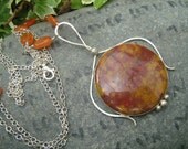 sterling long necklace with blood jasper, SALE 50% OFF, Ancestral