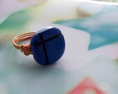 Copper wire wrapped ring with blue square bead size 6.75 Free Shipping