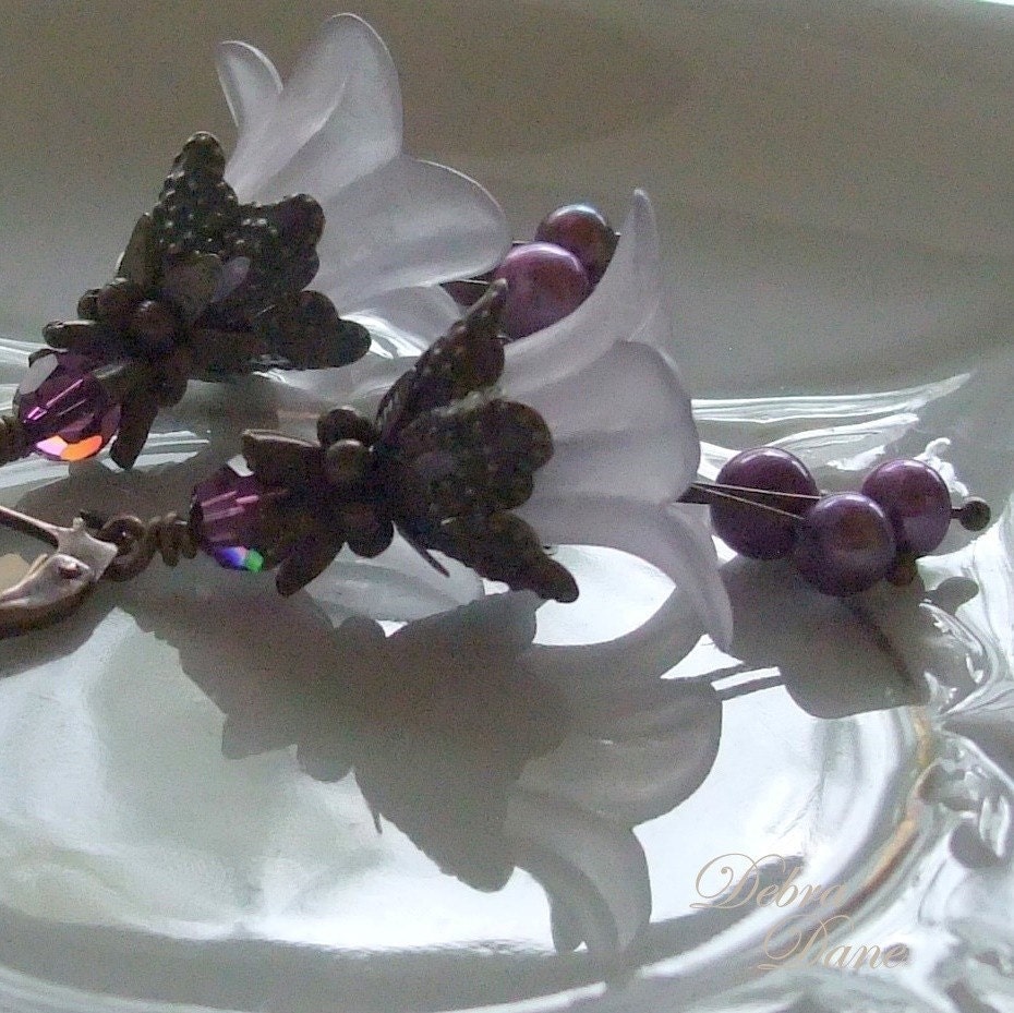 Lavender Flower Earrings Purple Freshwater Pearls Renaissance Fair Earrings