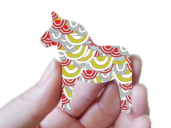 Dala Horse Wood Brooch