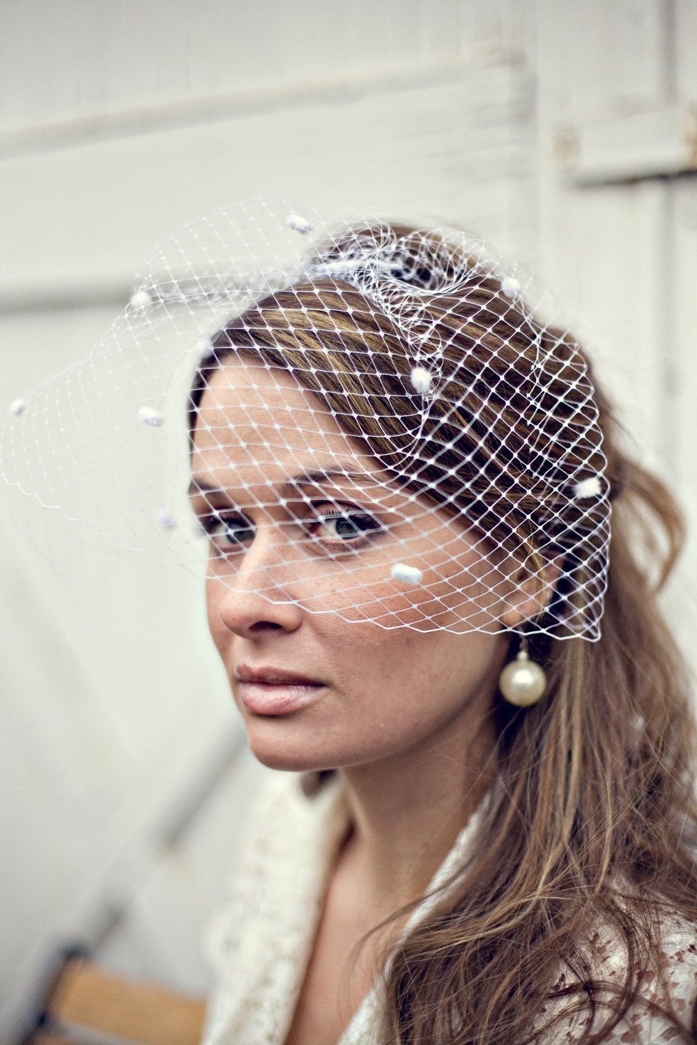 flyaway dotted birdcage veil