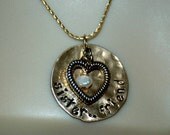 Hand Stamped Gold Fill Necklace With Floating Heart And Swarovski Crystal- Sister Friend By Inspired Jewelry Designs