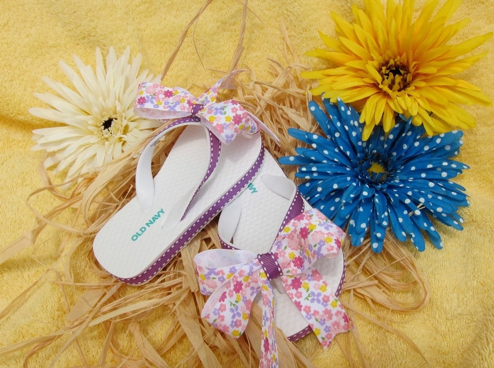 Purple Flower Ribbon Flip Flop