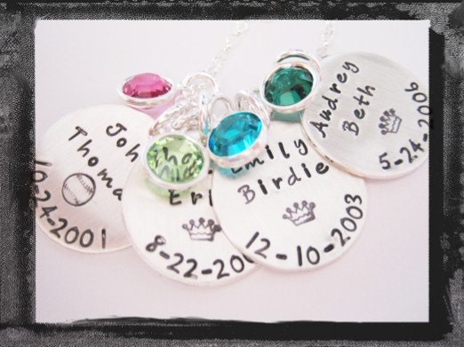 Hand Stamped Necklace - Personalized Jewelry - Name Birthdate Desigh Stamp Birthstone