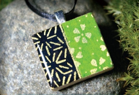 Winter Black and Kelly Green, a Scrabble tile pendant made from scrabble (Pendant, Ribbon Necklace in Tin Set) -030-