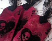 Luxury Gothic Heart Embossed Tags with Black Lace- Set of 3