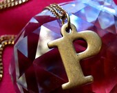 Vintage Brass P Initial Letter Necklace