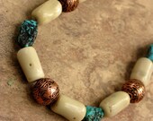 Turquoise, Sea Bamboo and Copper Necklace