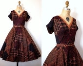 1950s party dress / vintage 50s brown cotton dress / The Company She Keeps