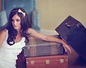 Meredith - Classic Shimmery Bow Headband - Ivory wrapped