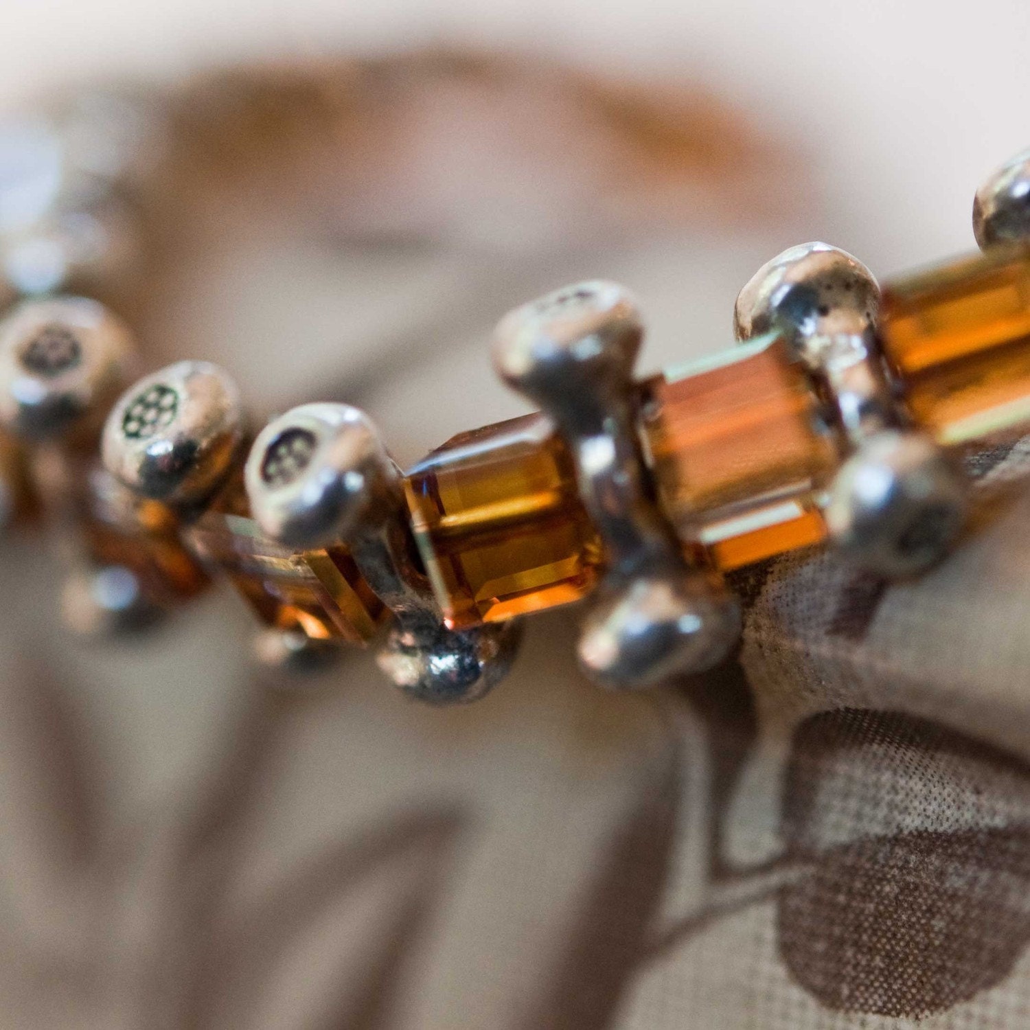 Copper Swarovski Crystal Bracelet Fine Bali Silver