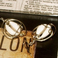Royal Cowrie Shell Earrings WireWrap in Sterling Silver