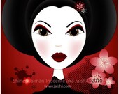 Asian Geisha Love Art Print - LARGE 13in x 19in