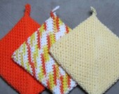 3 Handmade Crochet Potholders Hotpads - Shipping Included