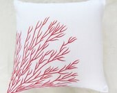 White coral trellis throw pillow 18 inch white with red embroidery cushion cover