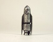 Mini Silver Space Astronaut Retro Rocket Wood Pendant Dangle