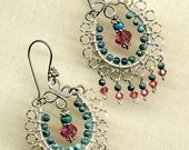 Turquoise and Padparadscha Swarovski Crystal Chandelier Earrings