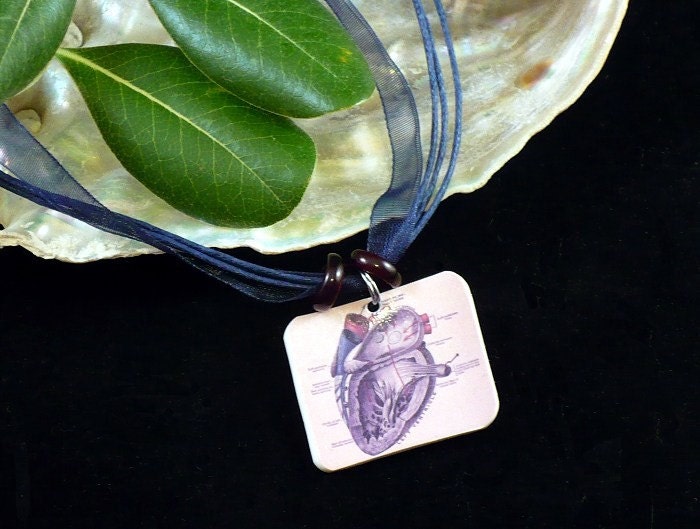 Vintage image anatomically correct heart necklace