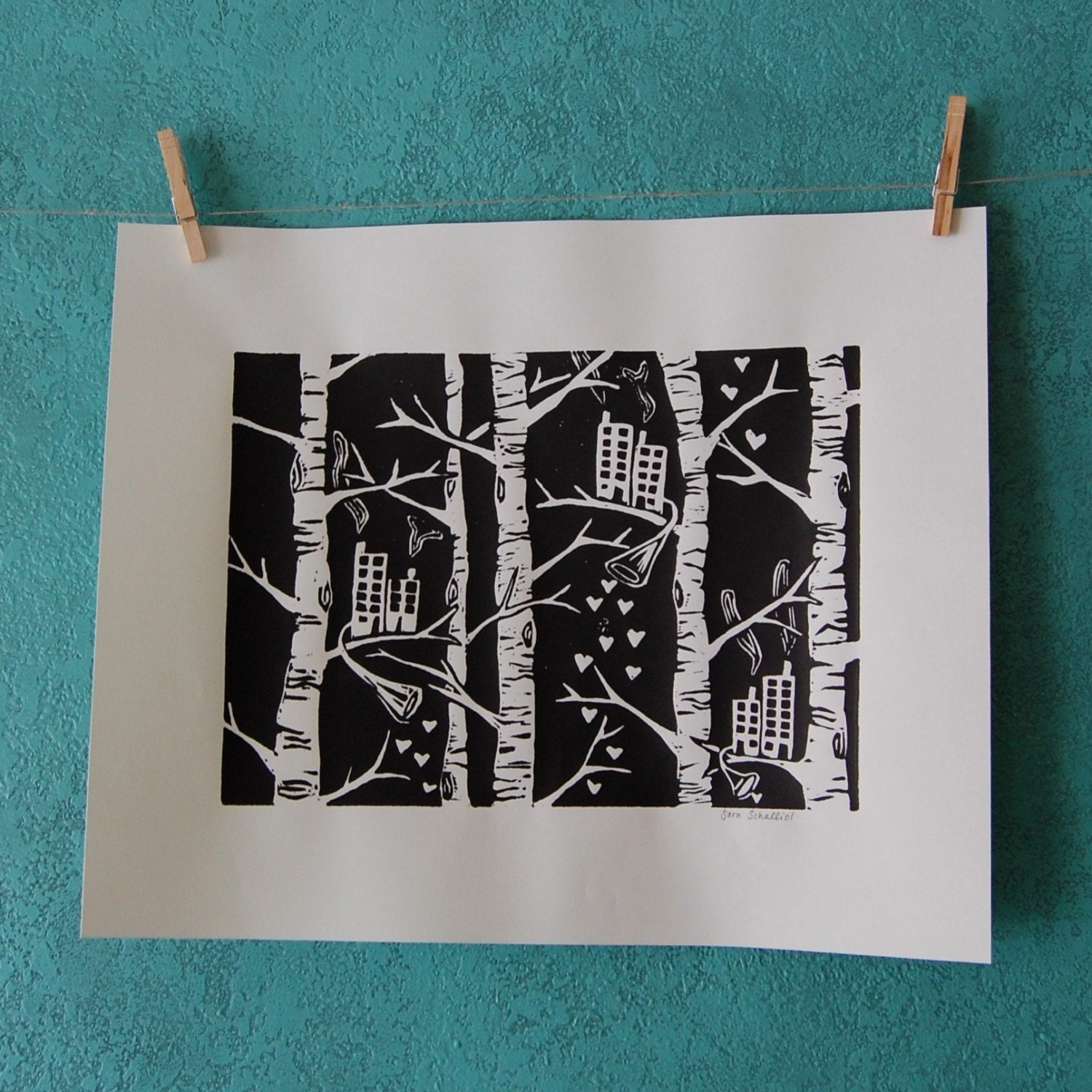 TREETOP LOVE FACTORIES - linocut print
