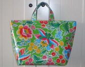 Beth's Lime Green Vintage Floral Oilcloth Medium Business Tote