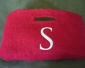 Not your usual Wine Bottle Gift Bag Burlap, Monogram, Holiday Red