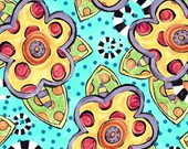 Happy Fabric Large Flowers on Aqua Dot by Jennifer Heynen