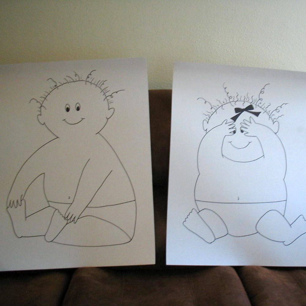 Twin Babies - Set of Line Drawings - CLEARANCE