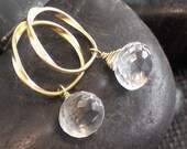 Rock Crystal Gemstone Gold Circle Sterling Silver Posts Stud Earrings - Rock My World - Handmade Holiday Wedding Jewelry