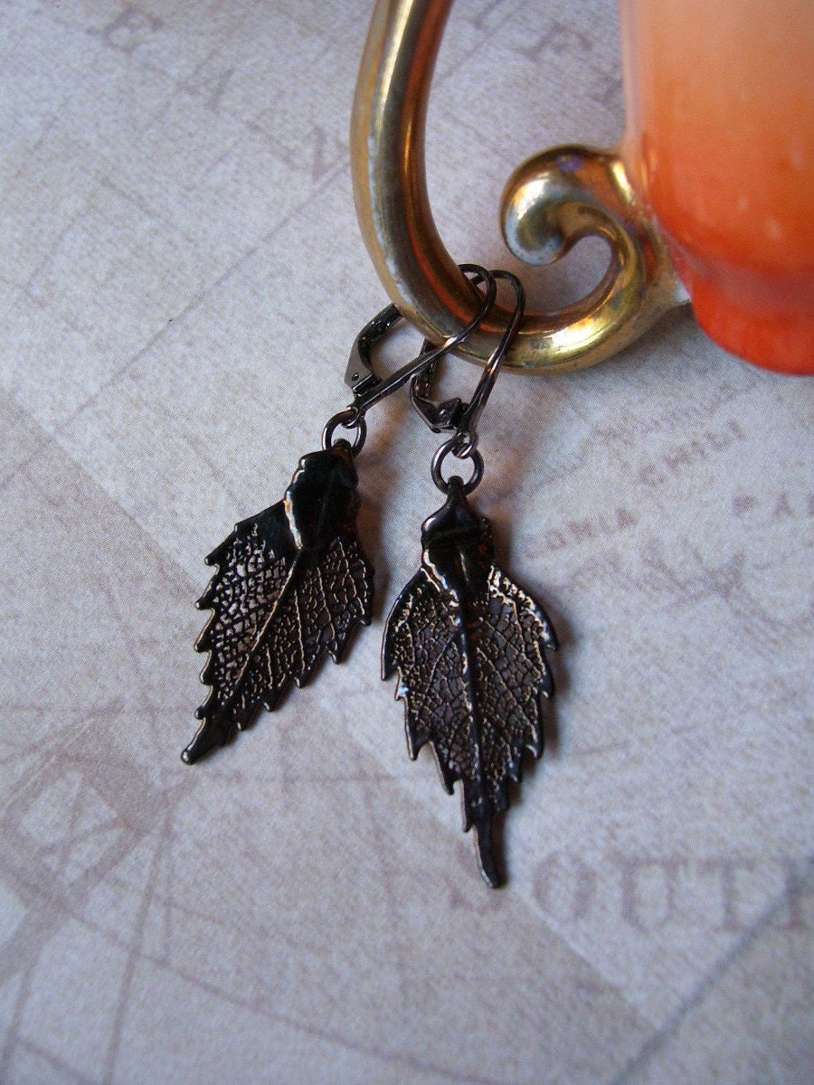 Unique Gunmetal Birch Leaf Earrings