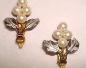 Gorgeous Vintage Deco Style Metal and Pearl Earrings