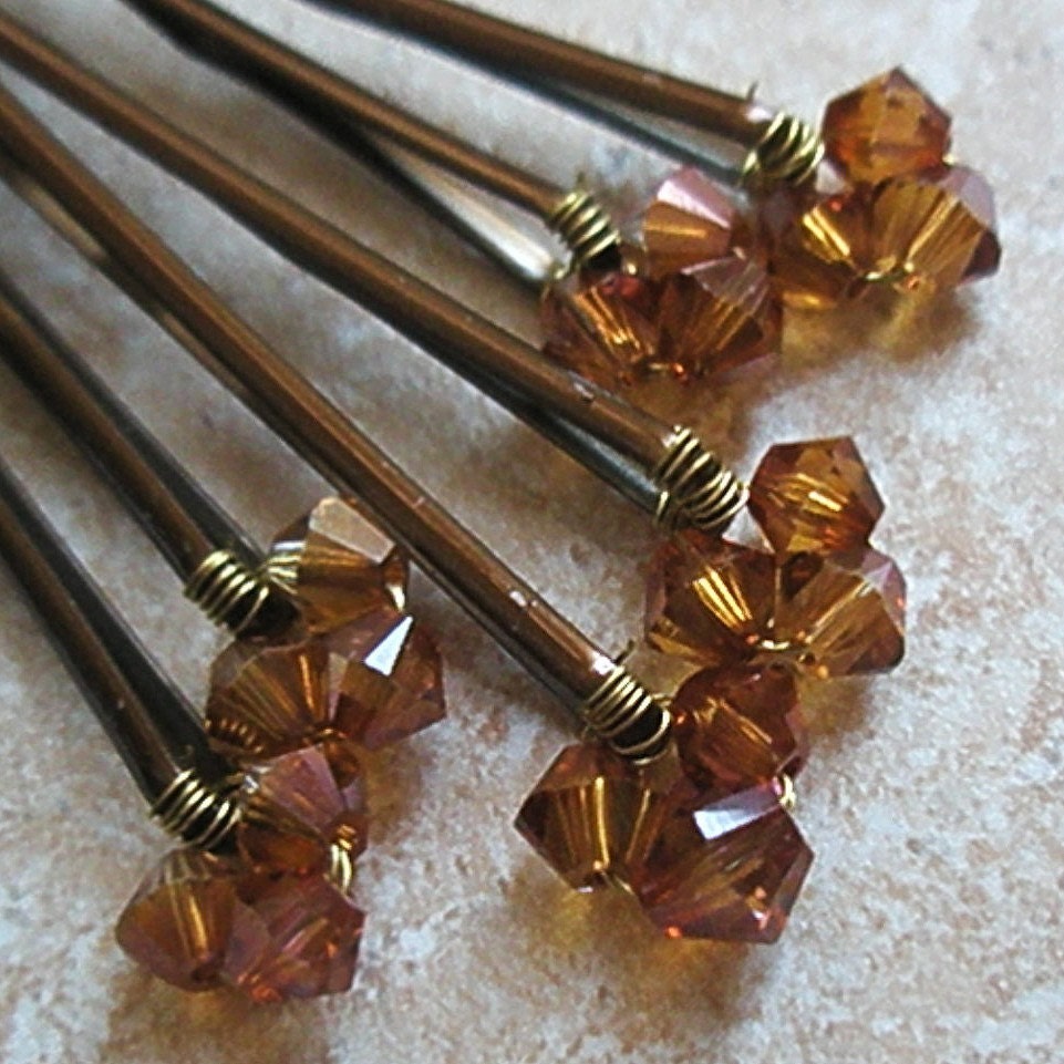 Chocolate Swarovski Crystal Hair Pins (set of 6 wedding bobby pins)
