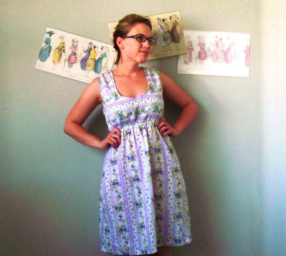 Reconstructed vintage dress floral prairie purple white